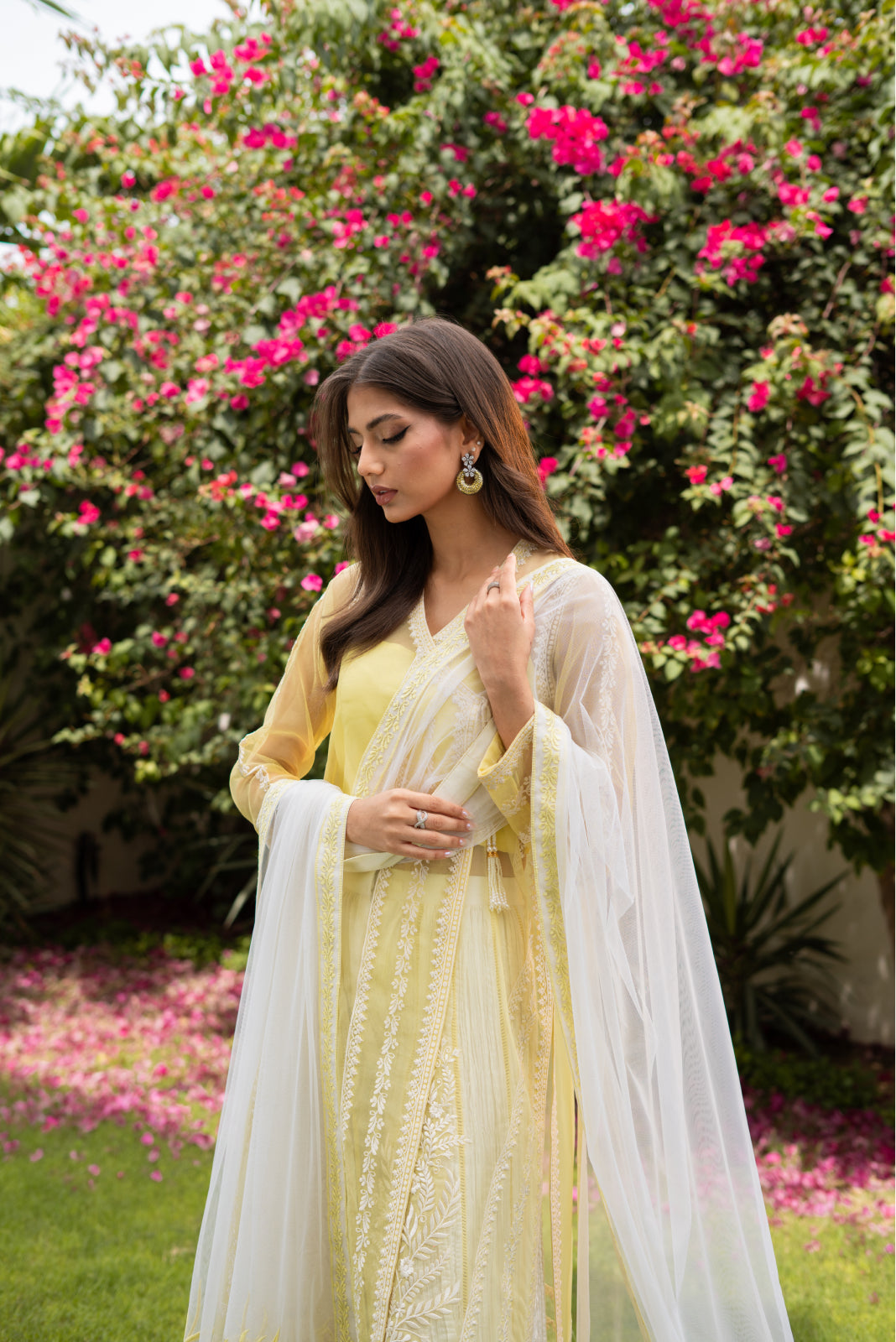 Misra Pastle yellow organza Angrakha and crushed Azaar with Dupatta