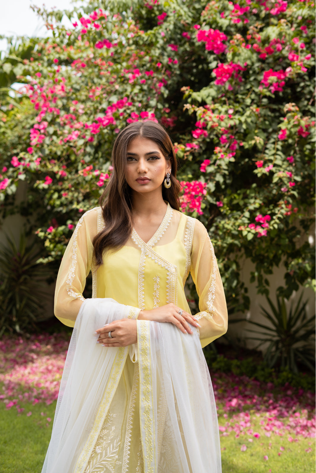 Misra Pastle yellow organza Angrakha and crushed Azaar with Dupatta