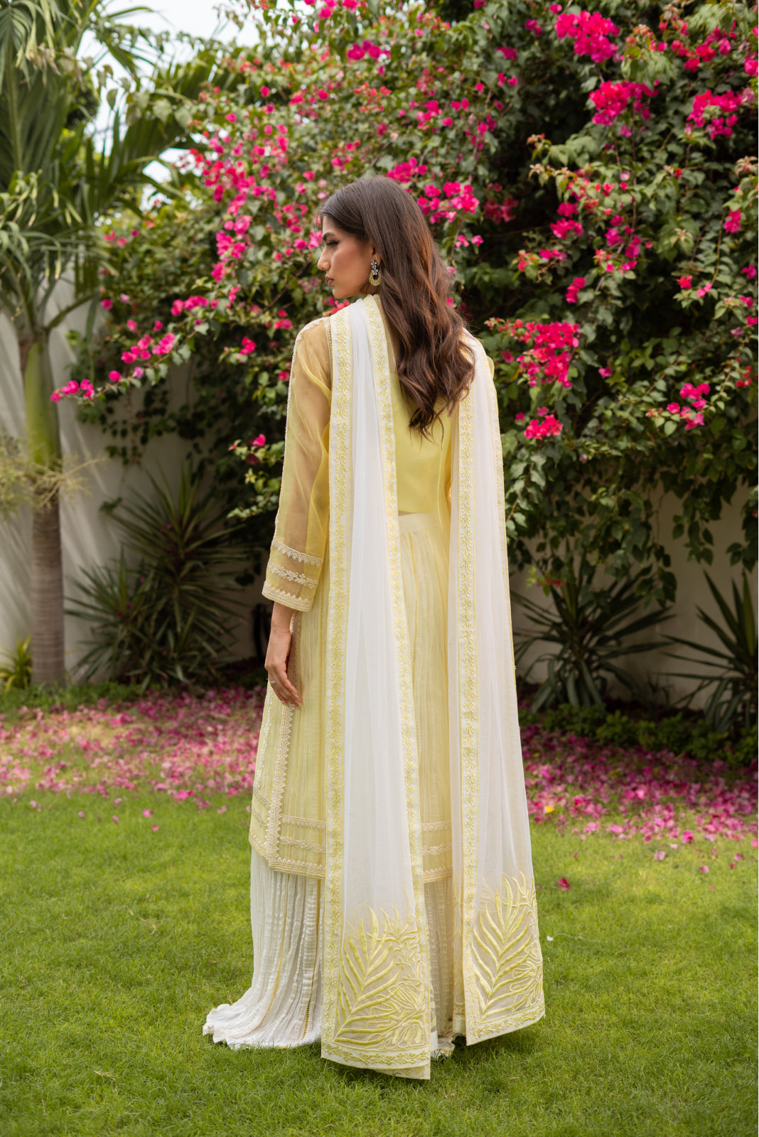 Misra Pastle yellow organza Angrakha and crushed Azaar with Dupatta