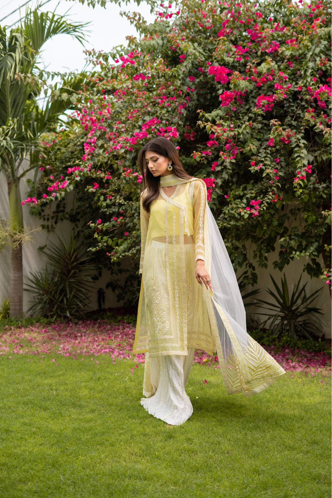 Misra Pastle yellow organza Angrakha and crushed Azaar with Dupatta