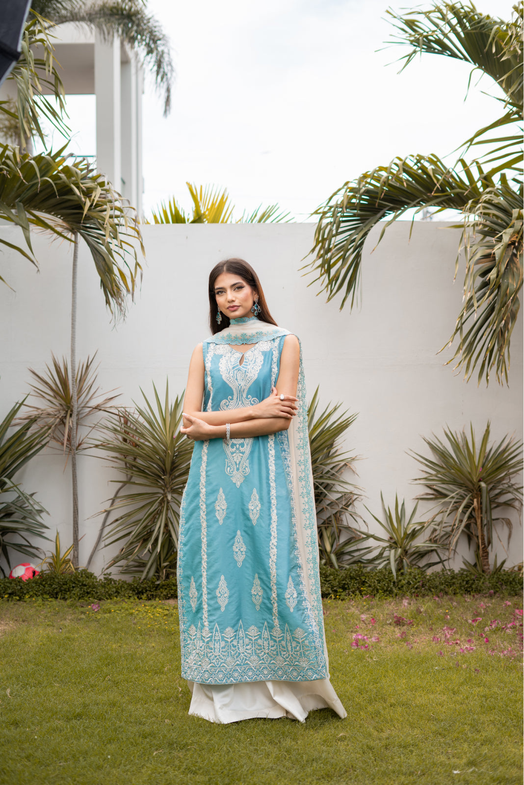 Iikhawat Ice blue sheesha silk Shirt and Azaar with Dupatta