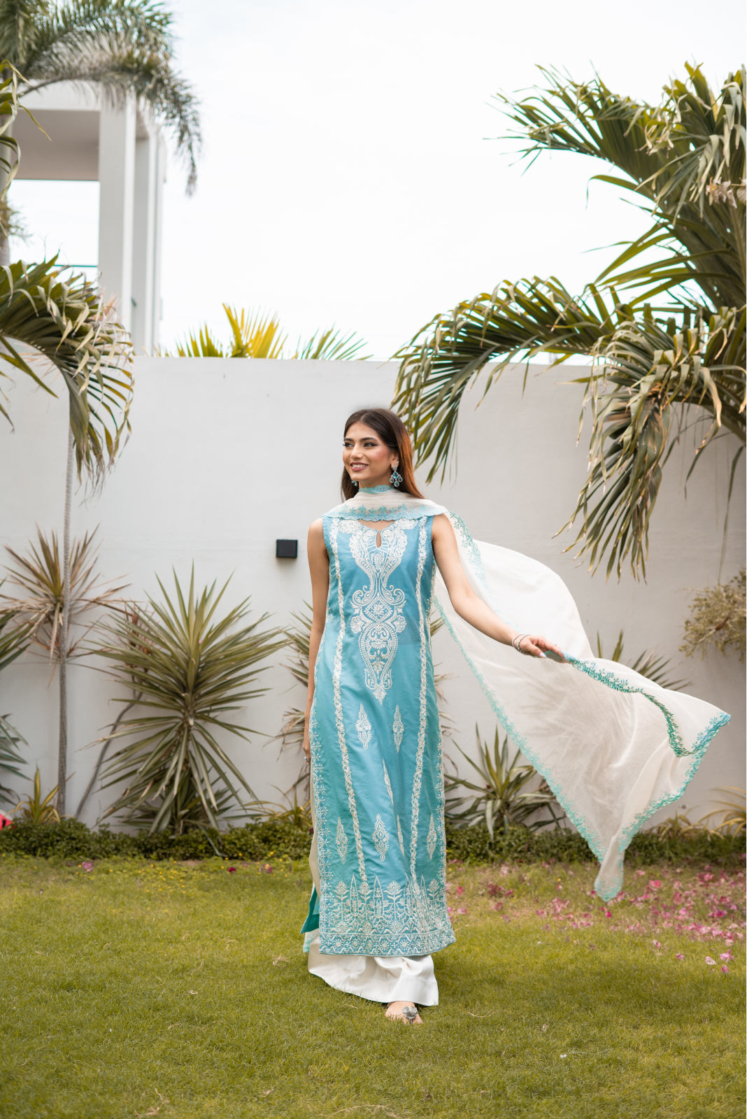 Iikhawat Ice blue sheesha silk Shirt and Azaar with Dupatta