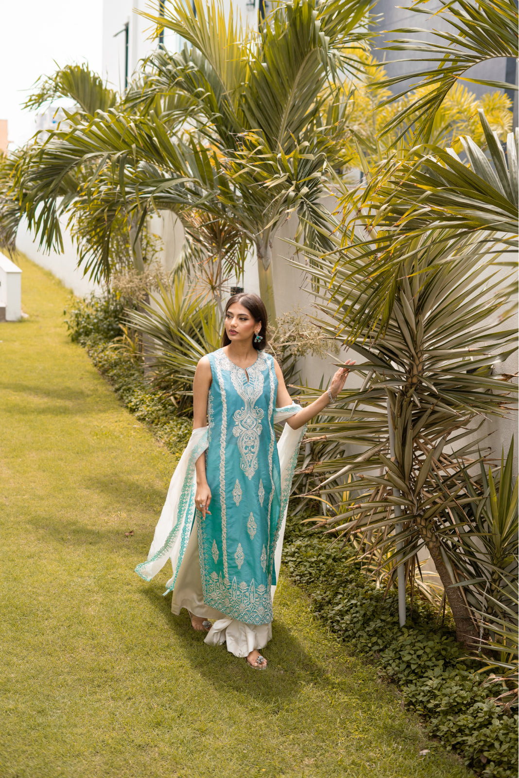 Iikhawat Ice blue sheesha silk Shirt and Azaar with Dupatta