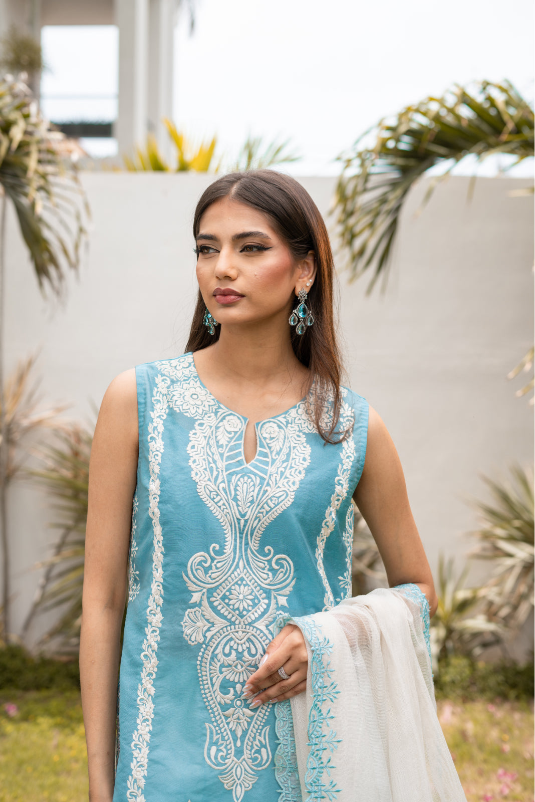 Iikhawat Ice blue sheesha silk Shirt and Azaar with Dupatta