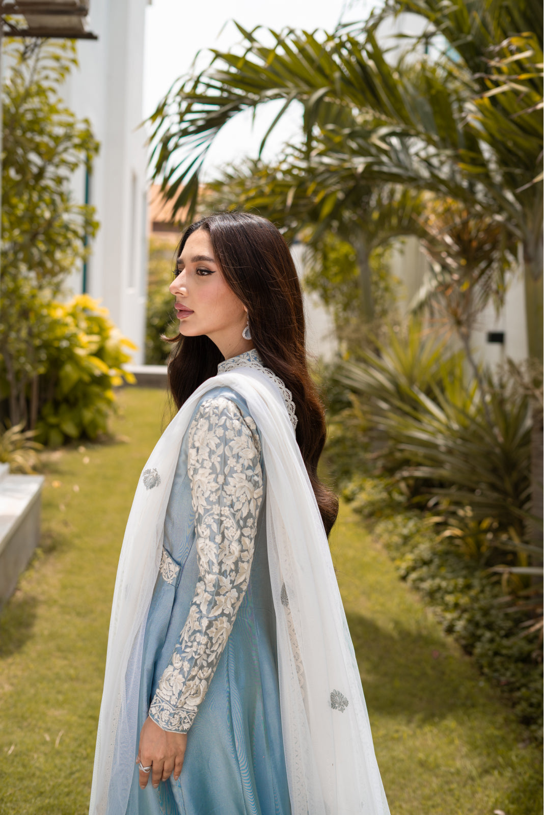 Tasveer Light Grey panel Dress and cigarette Pant with Dupatta