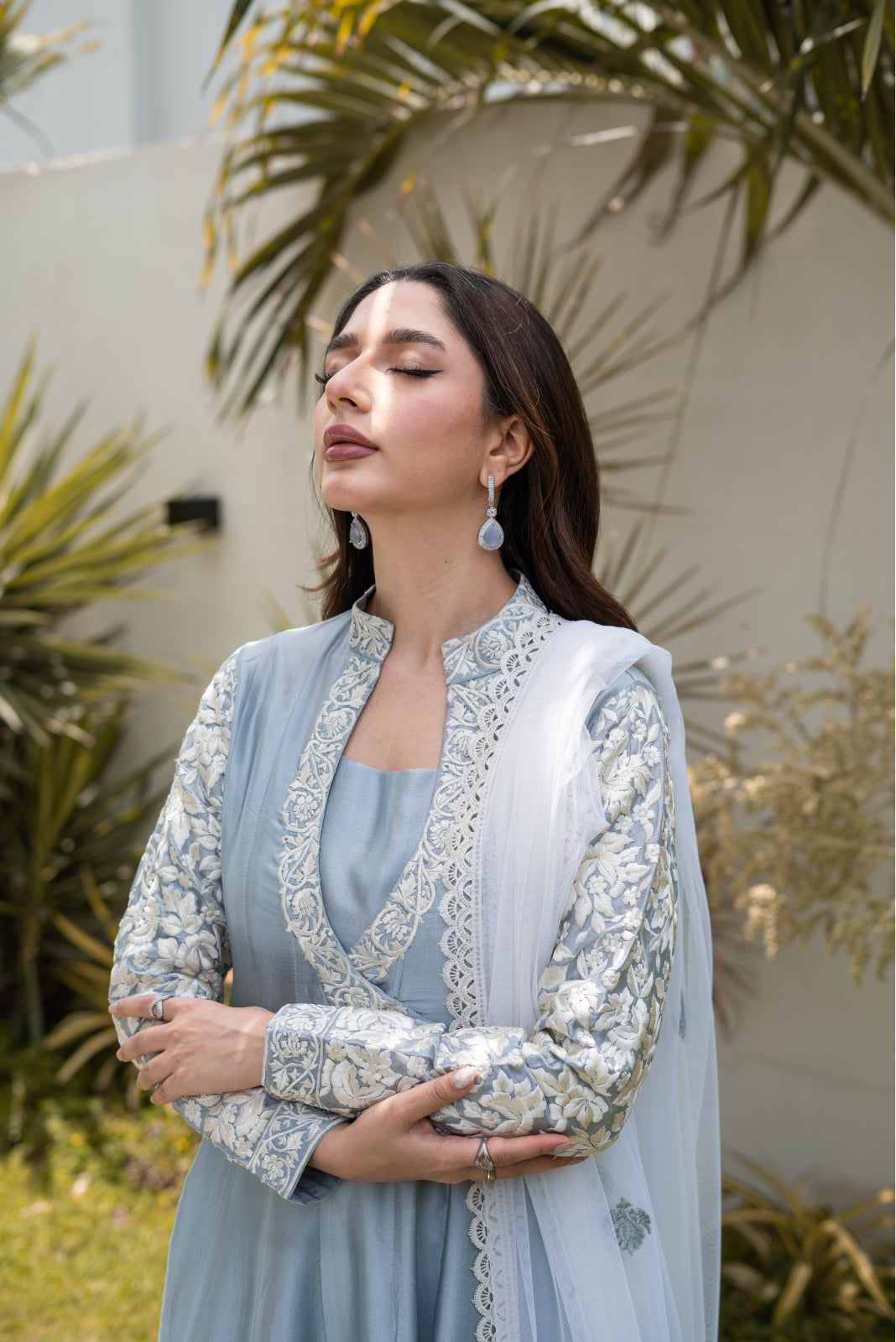 Tasveer Light Grey panel Dress and cigarette Pant with Dupatta