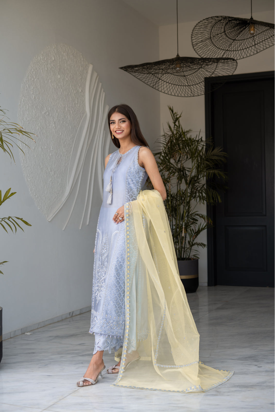 Romani Lilac sheesha silk Shirt and Azaar with Dupatta