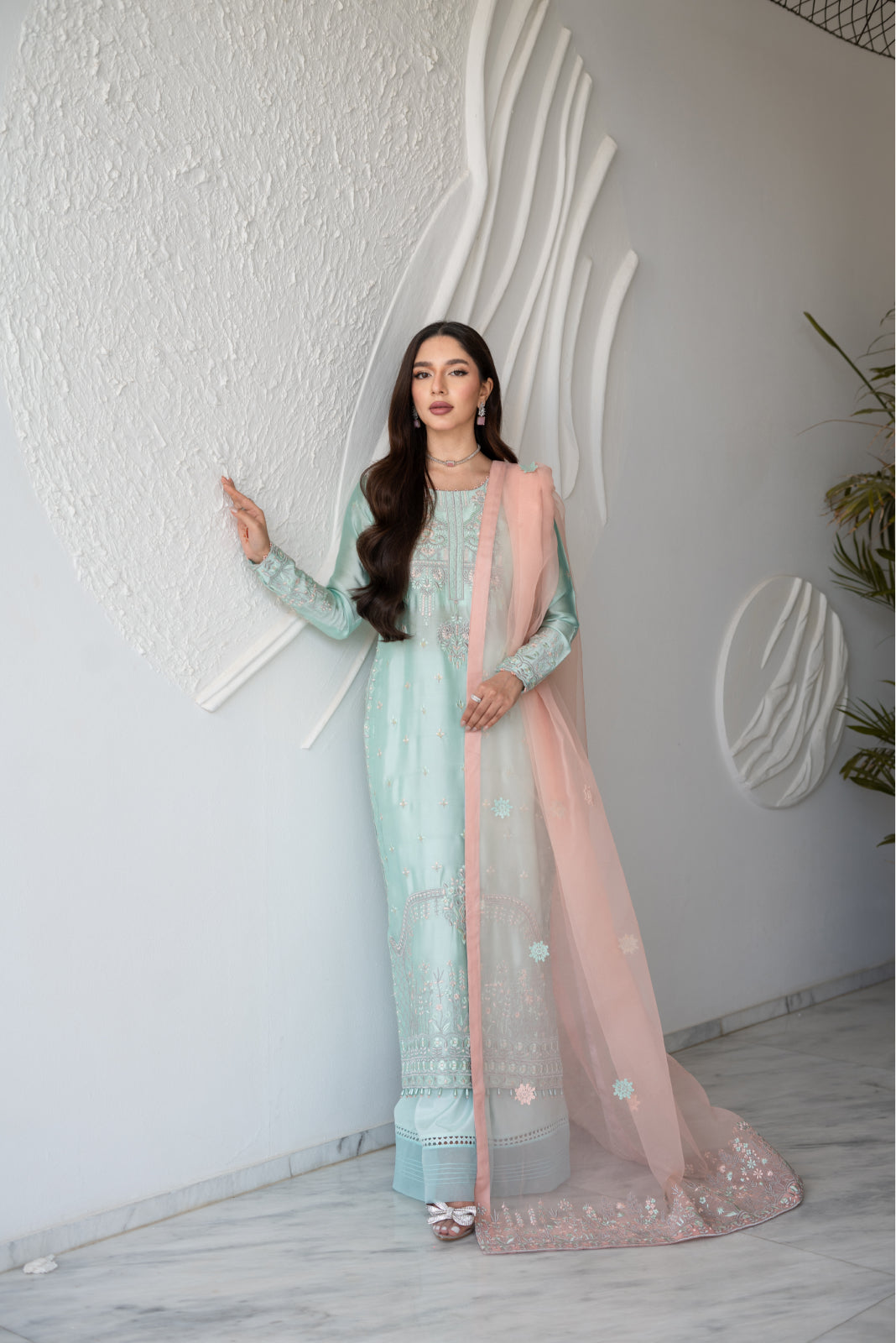 Muhabbat Cyan sheesha silk Shirt and Azaar with Dupatta