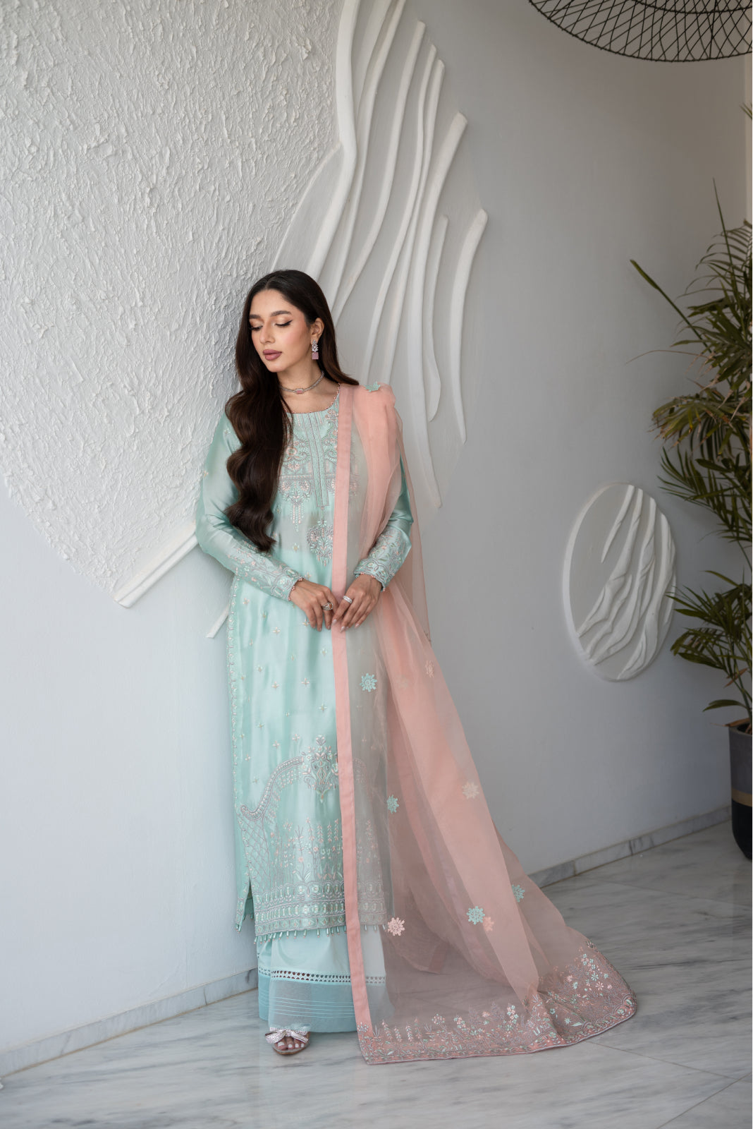 Muhabbat Cyan sheesha silk Shirt and Azaar with Dupatta