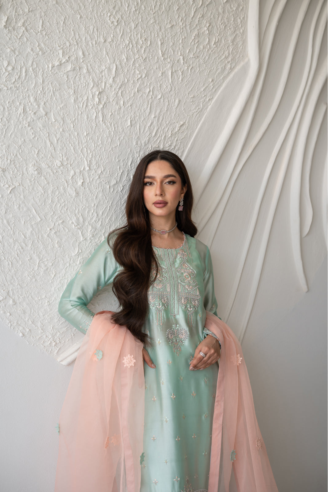 Muhabbat Cyan sheesha silk Shirt and Azaar with Dupatta