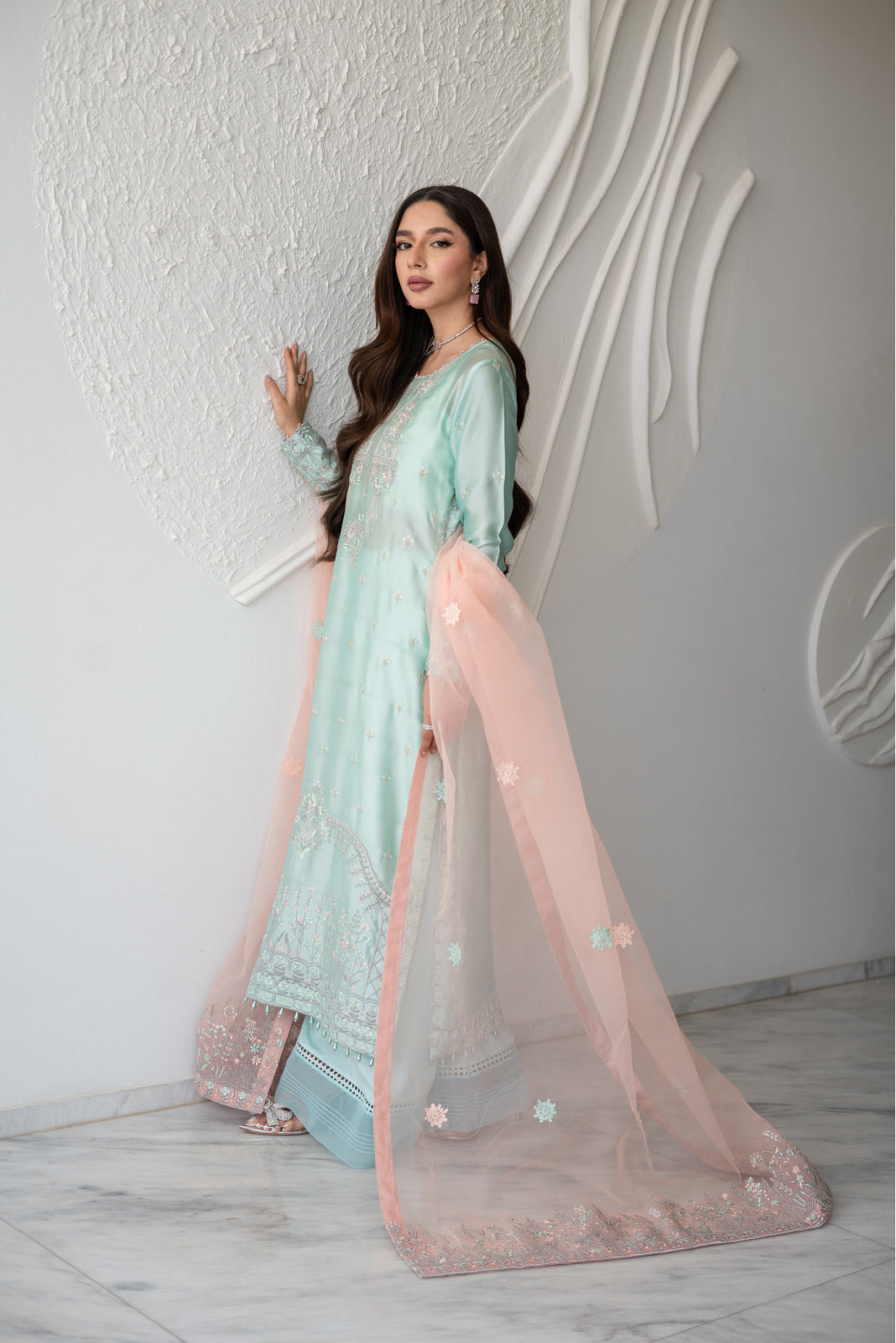 Muhabbat Cyan sheesha silk Shirt and Azaar with Dupatta