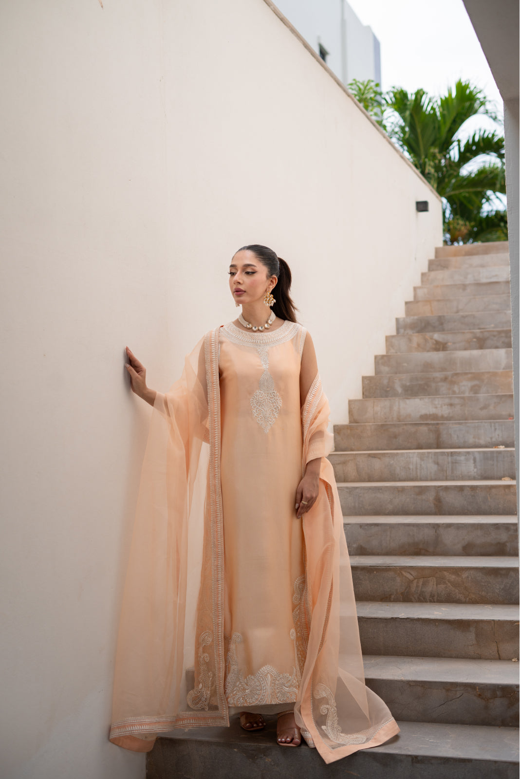 Ahsaas Light peach sheesha silk Shirt and Azaar with Dupatta