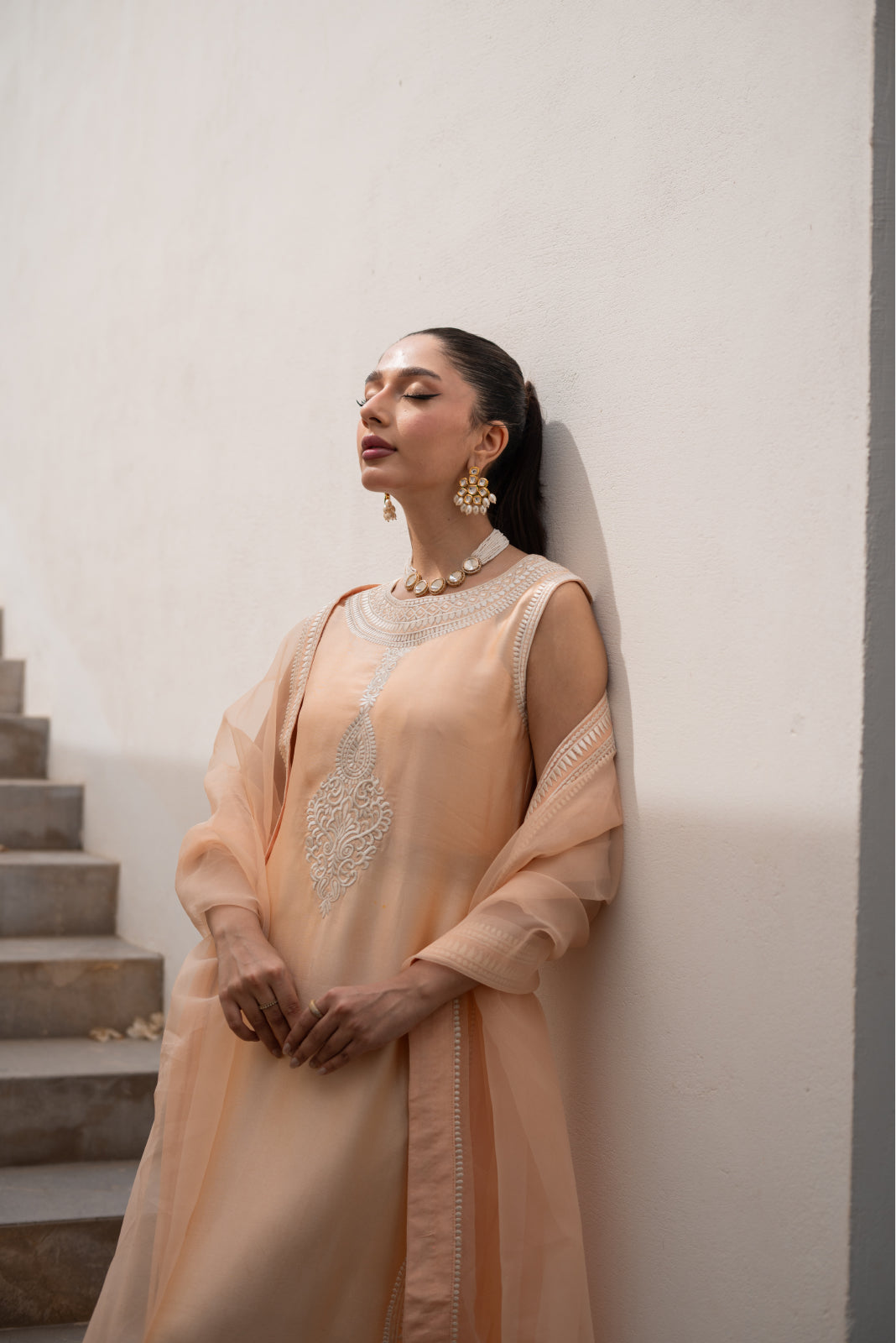 Ahsaas Light peach sheesha silk Shirt and Azaar with Dupatta