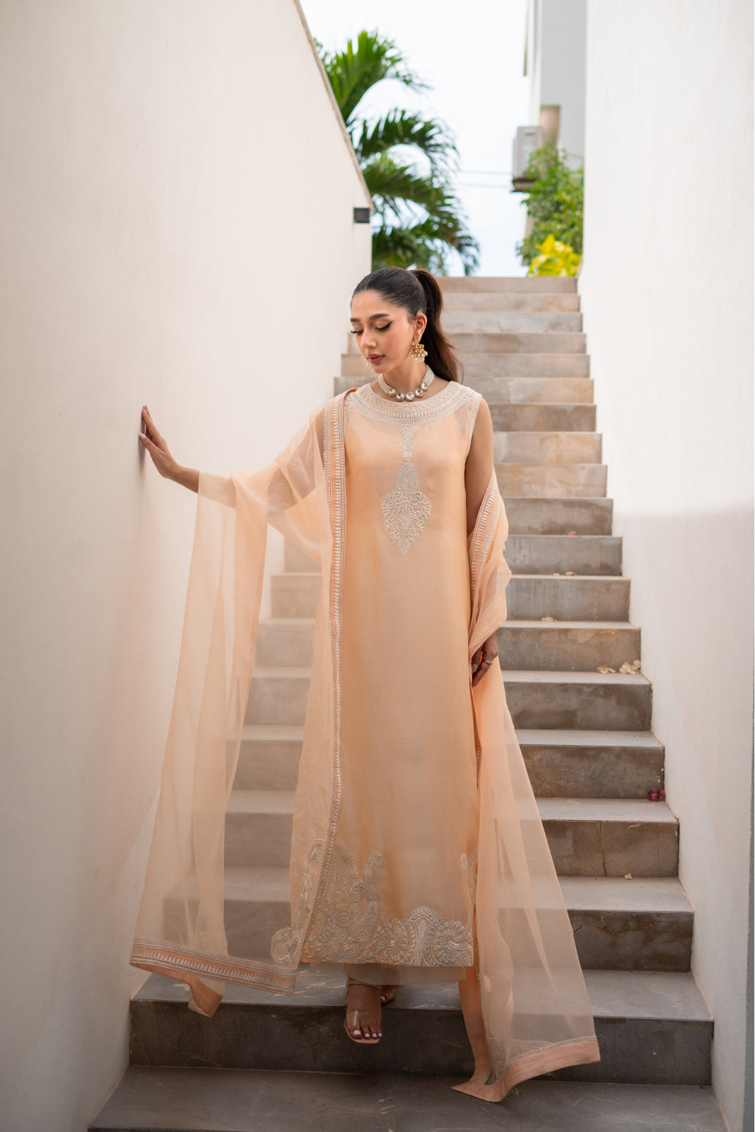 Ahsaas Light peach sheesha silk Shirt and Azaar with Dupatta