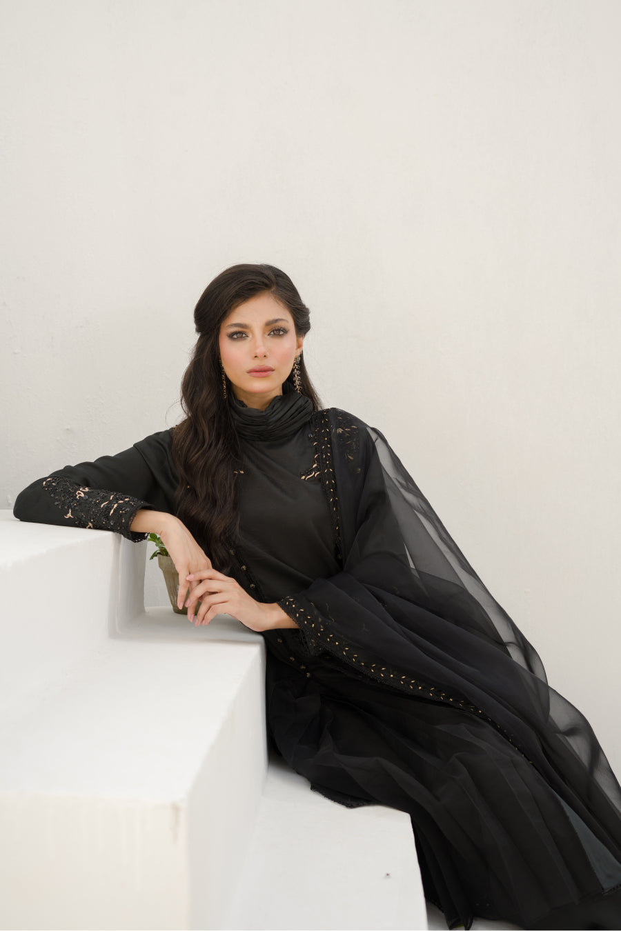 Laylah Black  EMBROIDERED SILK SHIRT WITH PANT