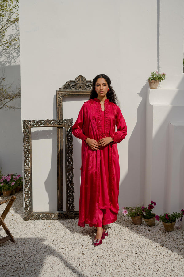 Navya Maroon EMBROIDERED SILK SHIRT WITH PANT