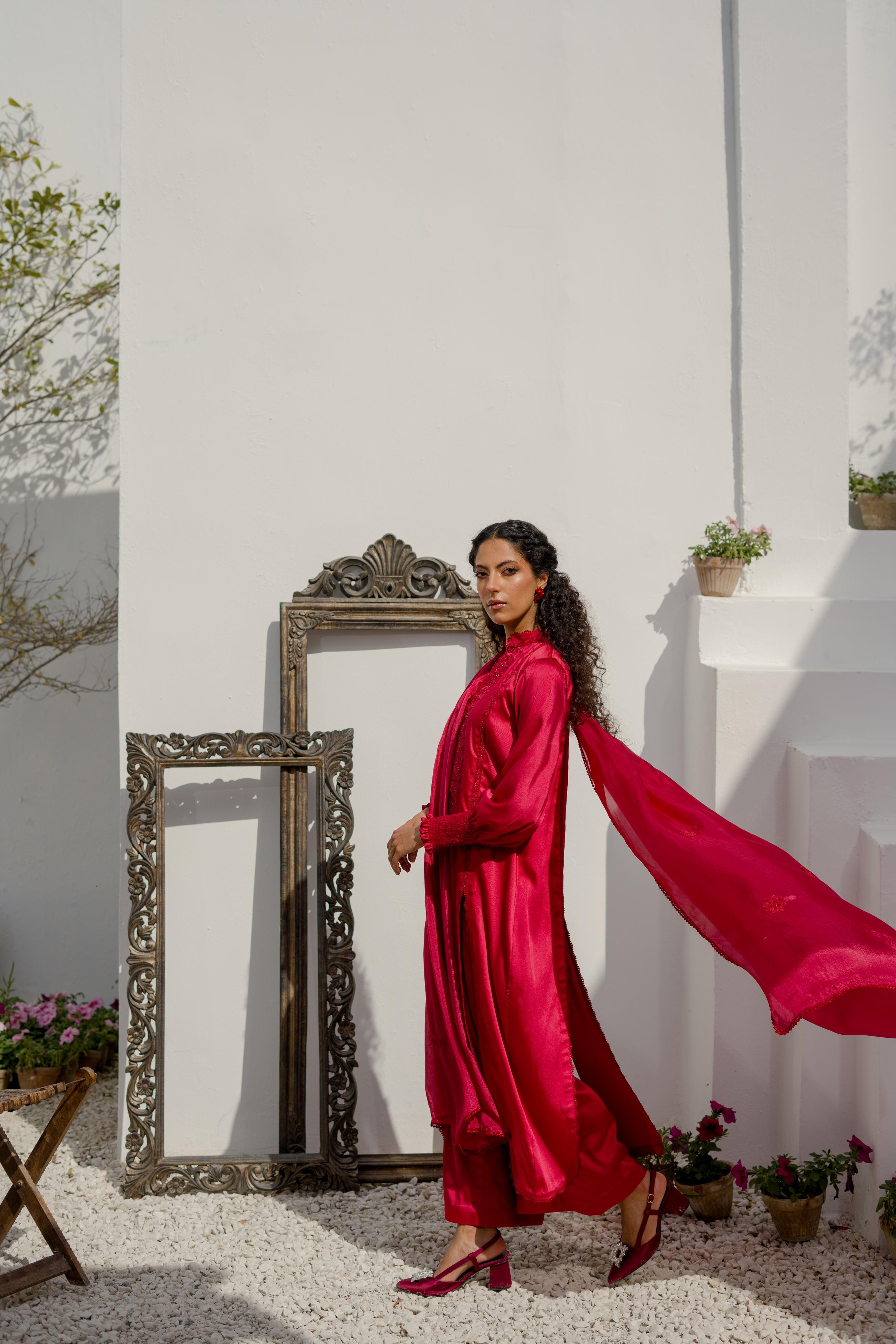 Navya Maroon EMBROIDERED SILK SHIRT WITH PANT